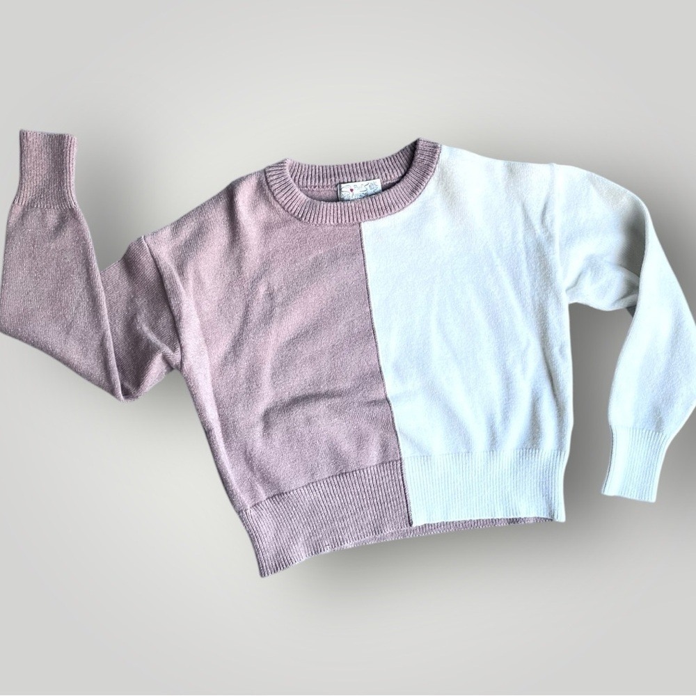 Poof Apparel Colorblock Sweater in Tan and White
